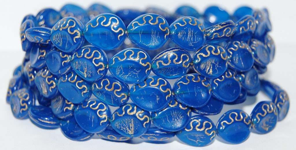 Tear Oval Pressed Glass Beads, Blue 54202 (62010 54202), Glass, Czech Republic