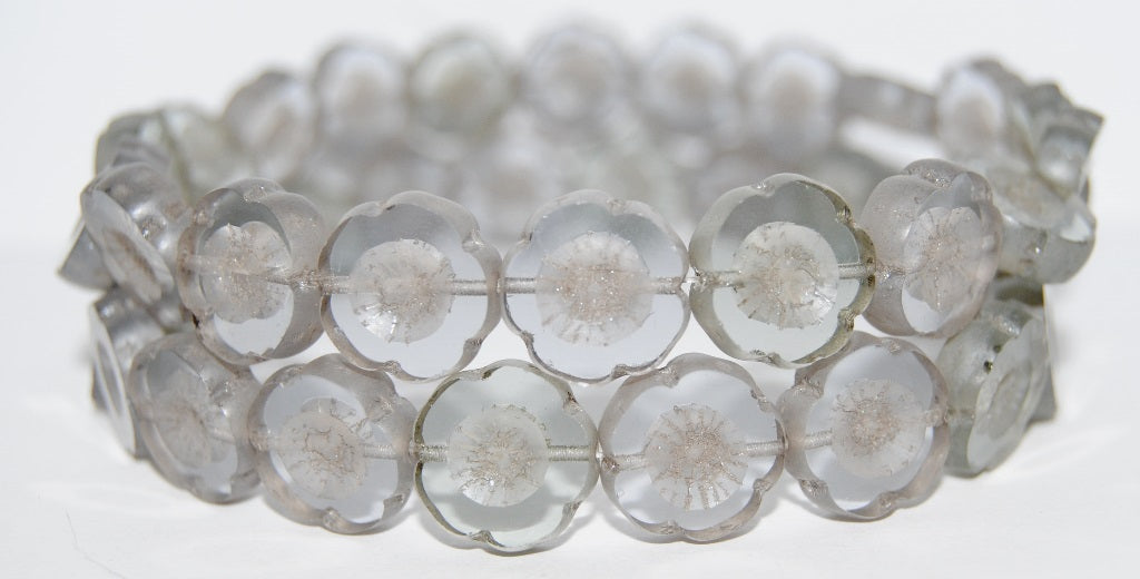 Table Cut Round Beads Hawaii Flowers, Crystal 14449M (30 14449M), Glass, Czech Republic
