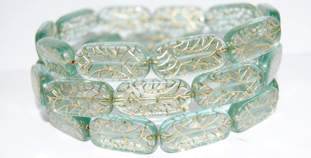 Rectangle With Ornament Pressed Glass Beads, Transparent Aqua 54202 (60010 54202), Glass, Czech Republic