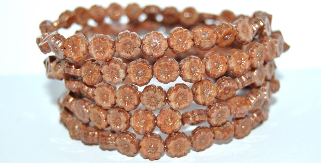 Table Cut Round Beads Hawaii Flowers, 16616 Bronze (16616 14415), Glass, Czech Republic