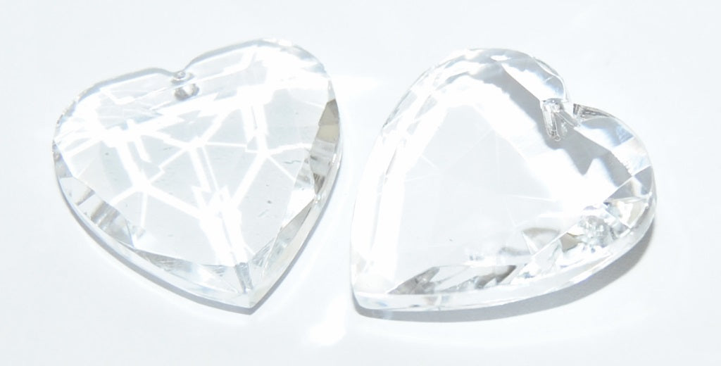 Cabochons Heart Faceted Flat Back Pendant With Hole, (Crystal), Glass, Czech Republic