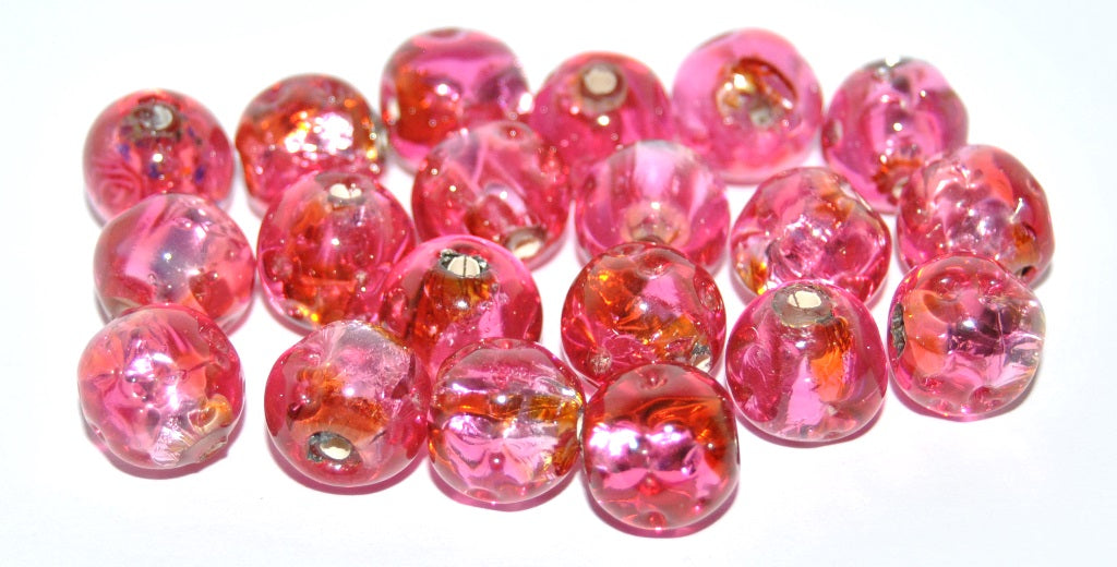 Czech Glass Hand Made Round Lampwork Beads With Silver Plates, (10 O), Glass, Czech Republic