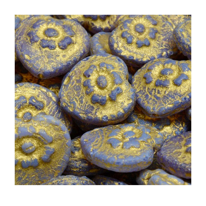 Pressed Czech glass beads rose inside heart Violet Gold Coating Glass Czech Republic