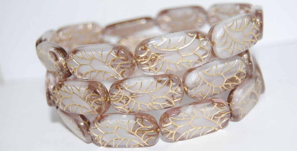 Rectangle With Ornament Pressed Glass Beads, (6208 54202), Glass, Czech Republic