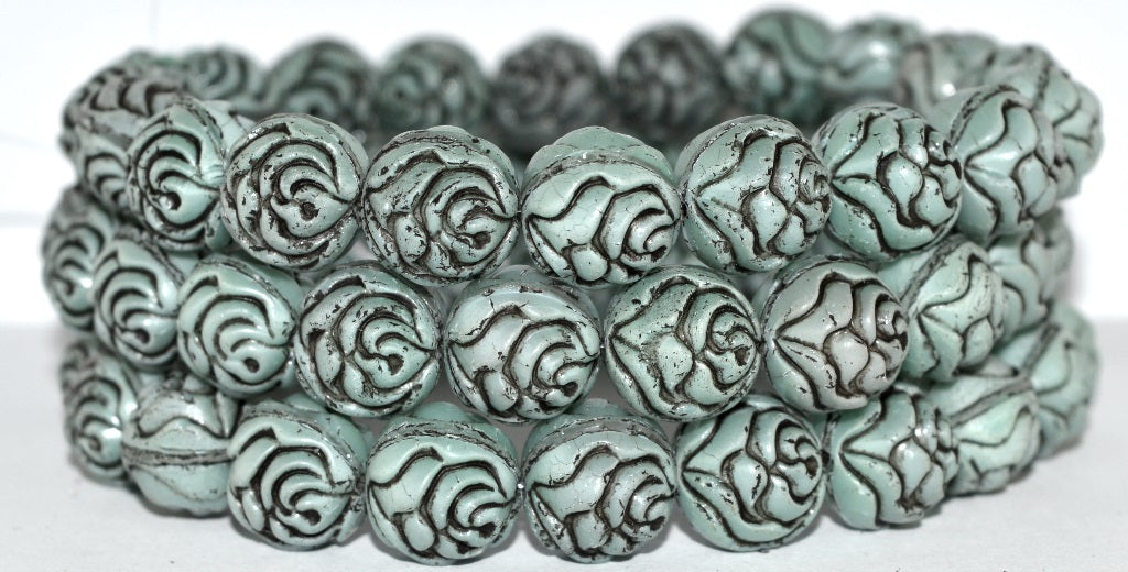 Round Rose Pressed Glass Beads, (47514 23202), Glass, Czech Republic