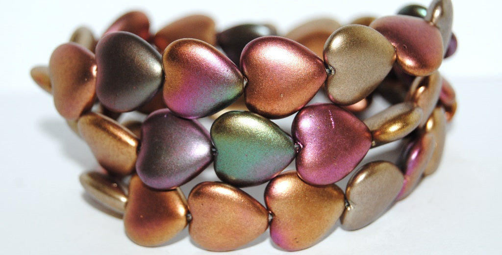 Heart Pressed Glass Beads, Mix Of Metallic Colours Dyed (1640), Glass, Czech Republic