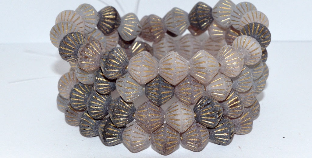 Lantern Bicone Pressed Glass Beads, Purple Mixed Colors 54202 Antiq (Purple Mix 54202 Antiq), Glass, Czech Republic