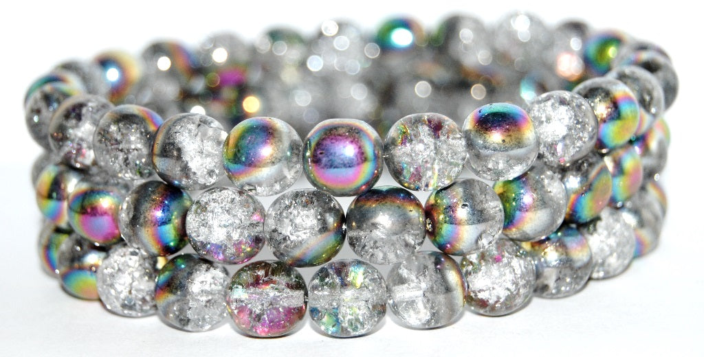 Round Pressed Glass Beads Druck, (Vitr Crack), Glass, Czech Republic