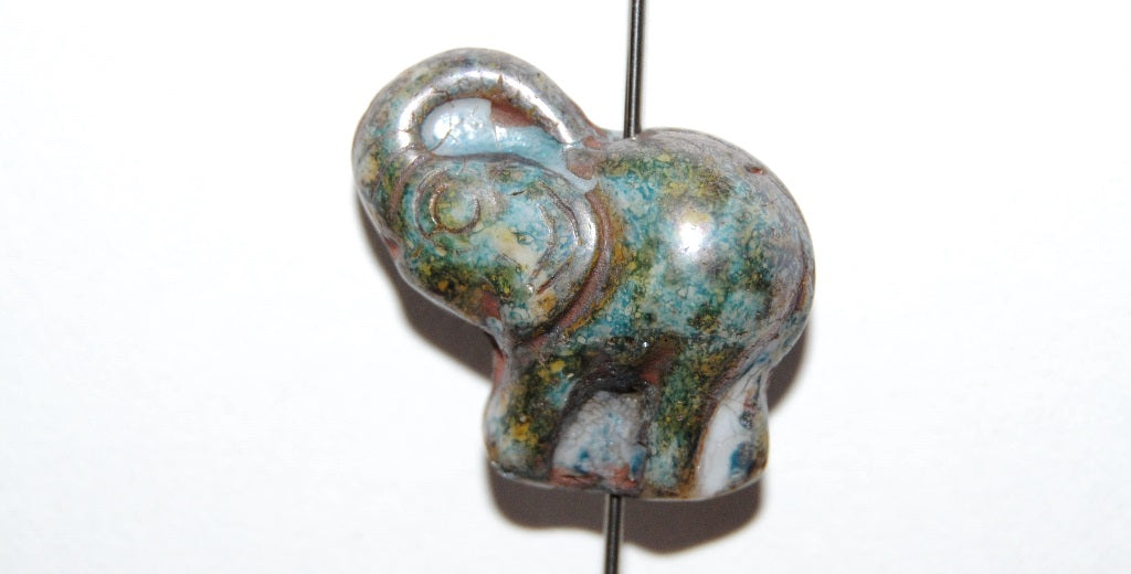 Elephant Animal Pressed Glass Beads, White Senegal Blue (2010 15664), Glass, Czech Republic