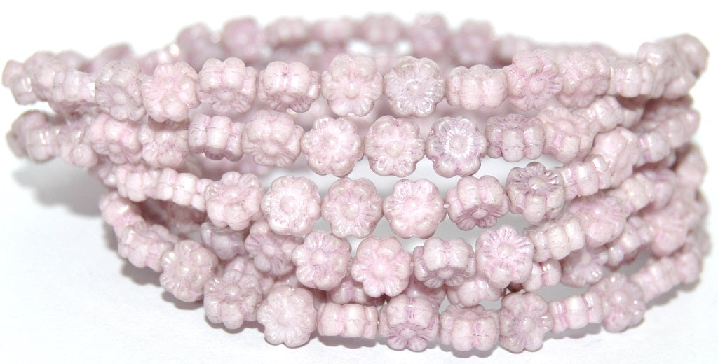 Hawaii Flower Pressed Glass Beads, White Luster Lila (2010 14494), Glass, Czech Republic