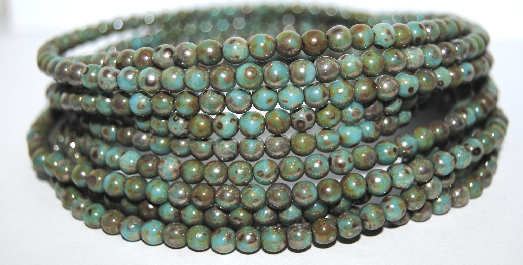 Round Pressed Glass Beads Druck, Turquoise 43400 (63130 43400), Glass, Czech Republic