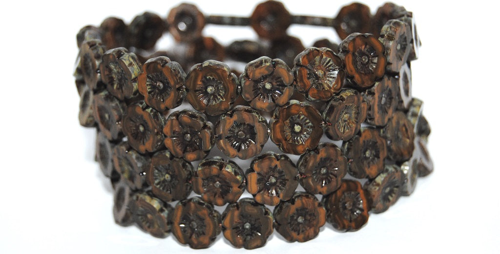 Table Cut Round Beads Hawaii Flowers, (16617B 66800), Glass, Czech Republic