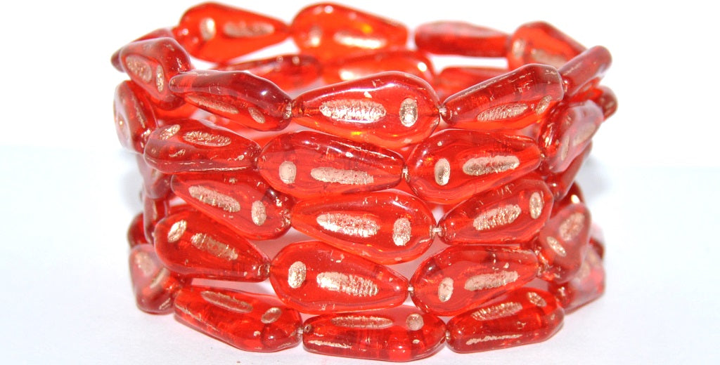 Flat Teardrop Pressed Glass Beads With Line, Light Siam 54200 (90070 54200), Glass, Czech Republic