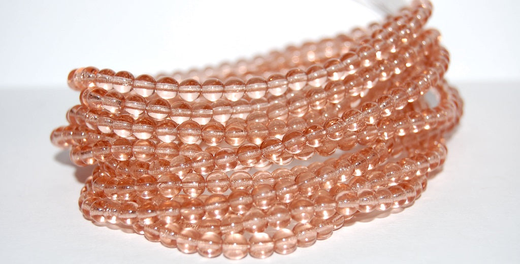 Round Pressed Glass Beads Druck, Transparent Pink (70130), Glass, Czech Republic