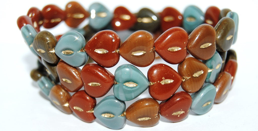 Heart Pressed Glass Beads, Mixed Colors Brown 2 54202 (Mix Brown 2 54202), Glass, Czech Republic