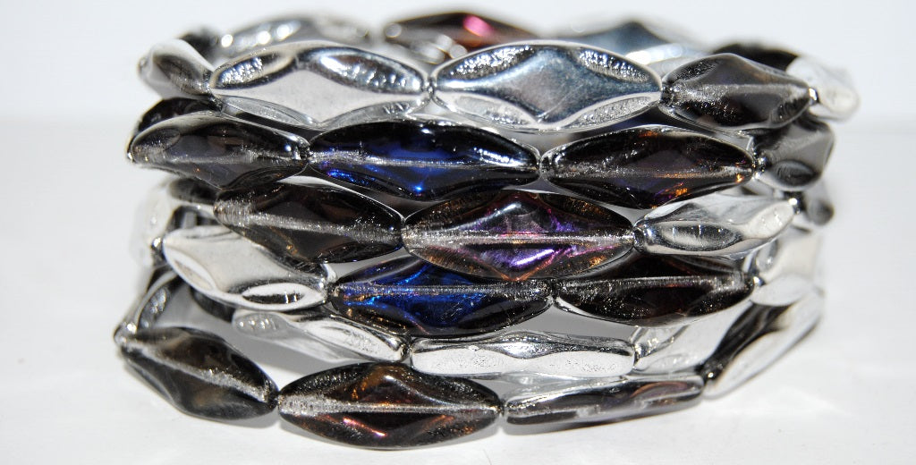 Faceted Oval With Star Pressed Glass Beads, Crystal 29634 (30 29634), Glass, Czech Republic