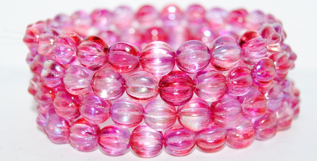 Melon Round Pressed Glass Beads With Stripes, 48120 (48120), Glass, Czech Republic
