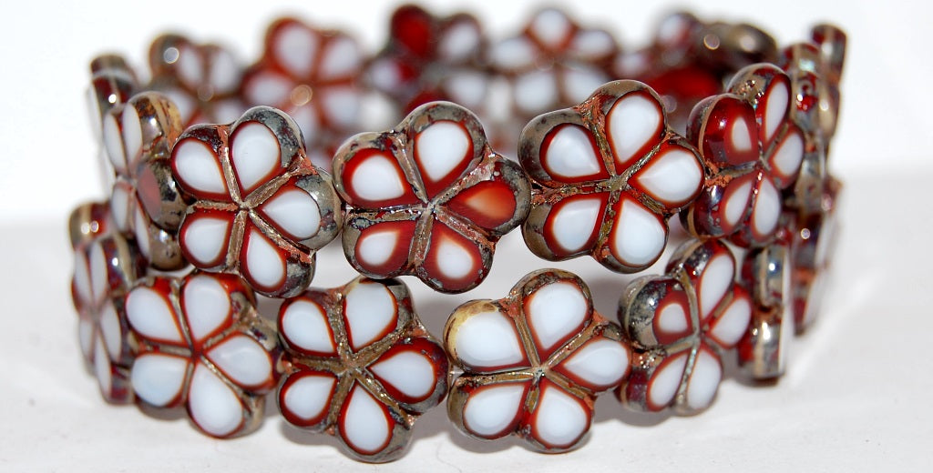Table Cut Flower Beads, Coral 43400 (7913 43400), Glass, Czech Republic