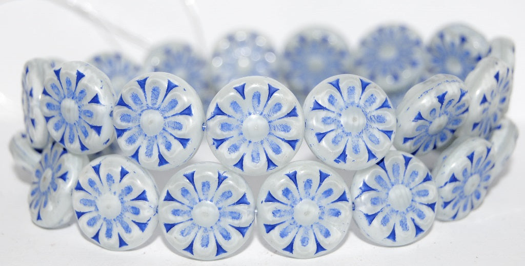 Flat Round With Flower Pressed Glass Beads, (46006 33202), Glass, Czech Republic