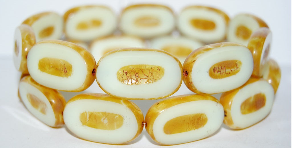 Table Cut Rounded Rectangle Oval Beads With Oval, 81000 Travertin (81000 86800), Glass, Czech Republic