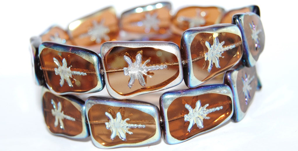 Table Cut Rectangle Beads With Dragonfly, Transparent Brown 220 Ab (10210 220 Ab), Glass, Czech Republic