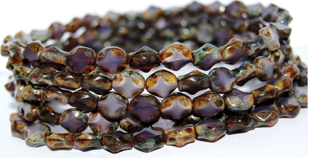 Table Cut Oval Beads, 21350 Travertin (21350 86800), Glass, Czech Republic