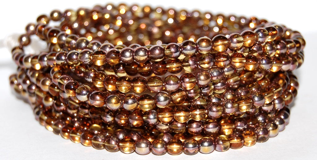 Round Pressed Glass Beads Druck, Transparent Brown 27101 (10210 27101), Glass, Czech Republic