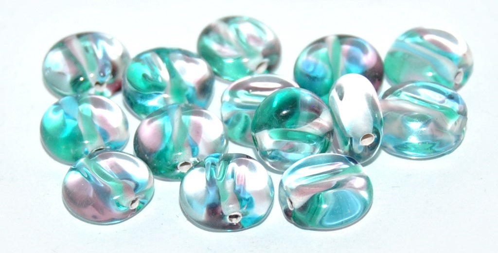 Flat Round Coin Lampwork Glass Handmade Beads, (E), Glass, Czech Republic