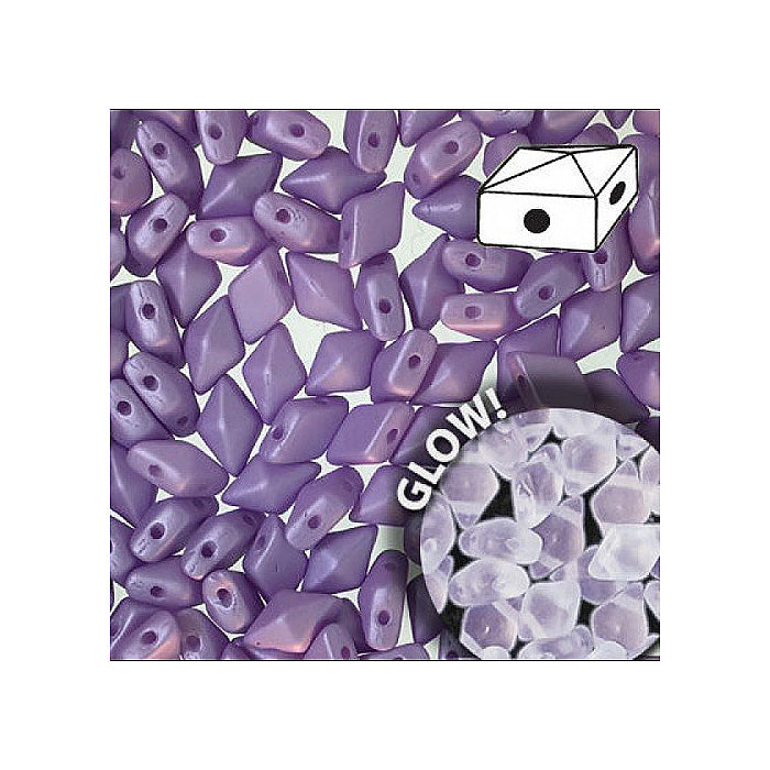 DIAMONDUO glass two-hole beads rhombus gemduo Lavender Glow In The Dark Glass Czech Republic