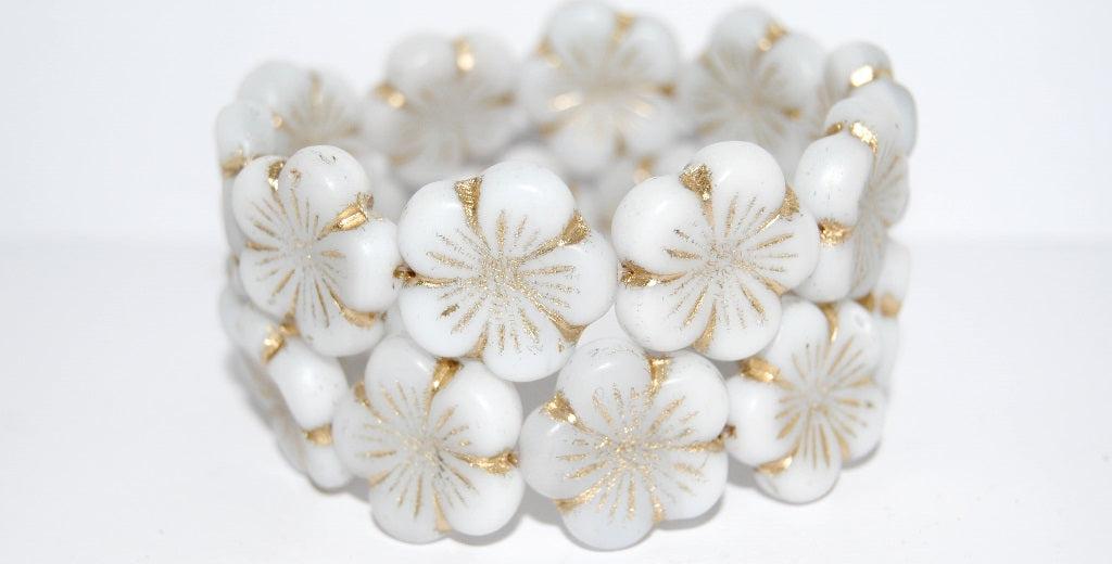 Round Flower Hibiskus Pressed Glass Beads, 4000 54202 Matte (4000 54202 M), Glass, Czech Republic