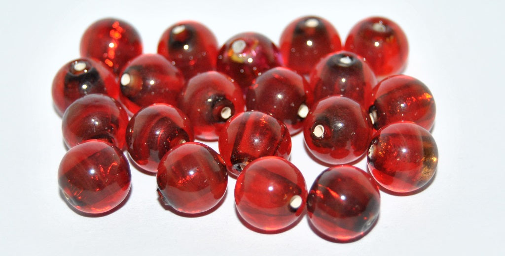 Czech Glass Hand Made Round Lampwork Beads With Silver Plates, (10 C), Glass, Czech Republic