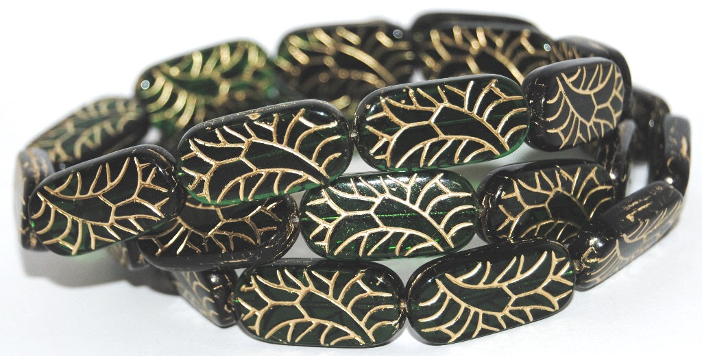 Rectangle With Ornament Pressed Glass Beads, Transparent Green Emerald 54202 (50150 54202), Glass, Czech Republic