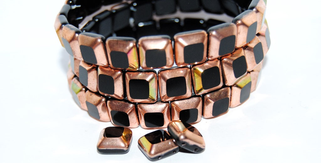 Table Cut 2-Hole Square Beads, Gray Sfinx Black Chorme (12 23980 Chorme), Glass, Czech Republic