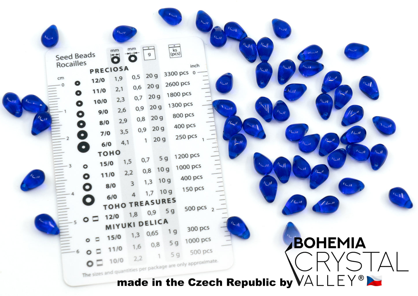 泪滴捷克玻璃珠,透明深蓝色