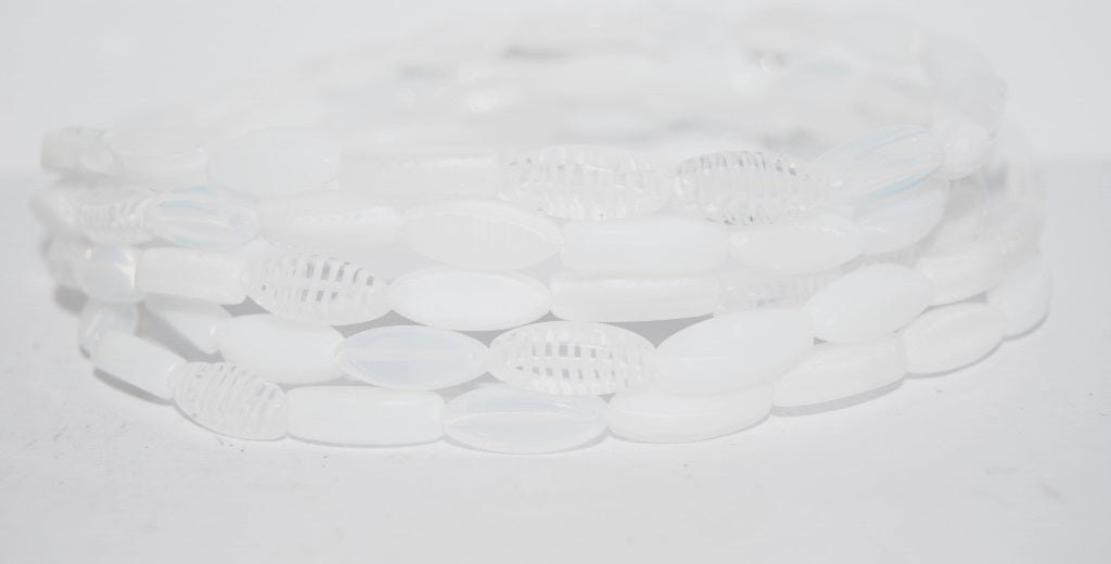 Boat Oval Pressed Glass Beads, Mixed Colors White (Mix White), Glass, Czech Republic