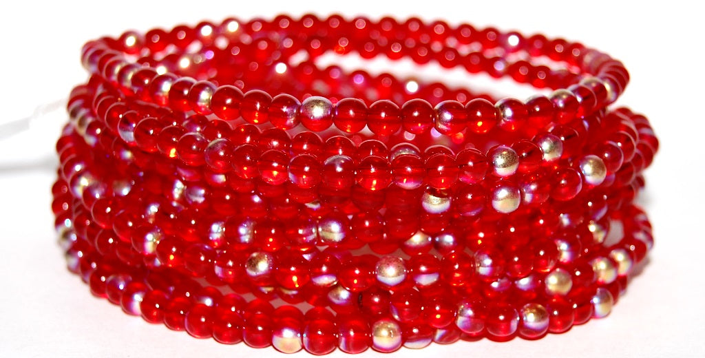 Round Pressed Glass Beads Druck, Light Siam Ab (90070 Ab), Glass, Czech Republic