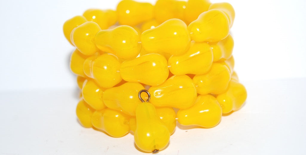Pear Fruit Pressed Glass Beads, Opal Yellow (81210), Glass, Czech Republic