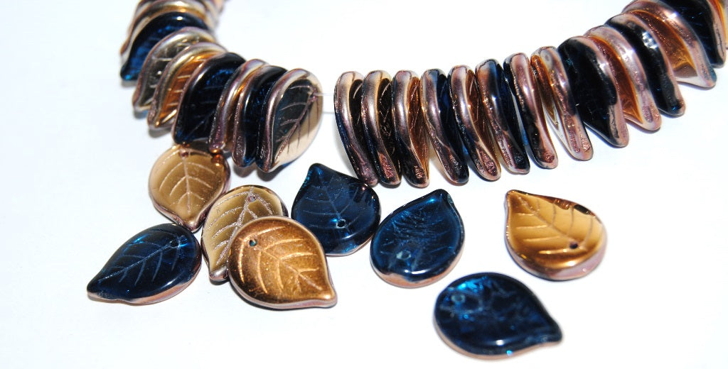 Leaf Pressed Glass Beads, Transparent Aqua 27101 (60050 27101), Glass, Czech Republic