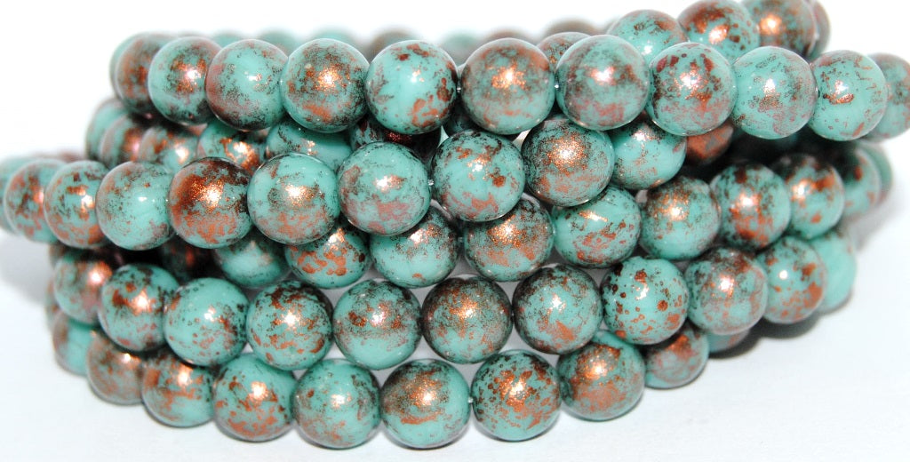 Round Pressed Glass Beads Druck, Turquoise 94402 (63130 94402), Glass, Czech Republic