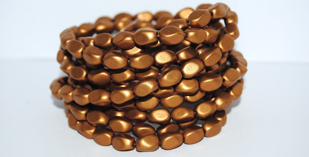 Olive Oval Pressed Glass Beads With Edges, 1740 (1740), Glass, Czech Republic