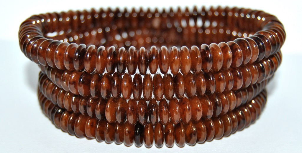 Czech Glass Pressed Beads Flat Round Wheel, (Brown Wax), Glass, Czech Republic