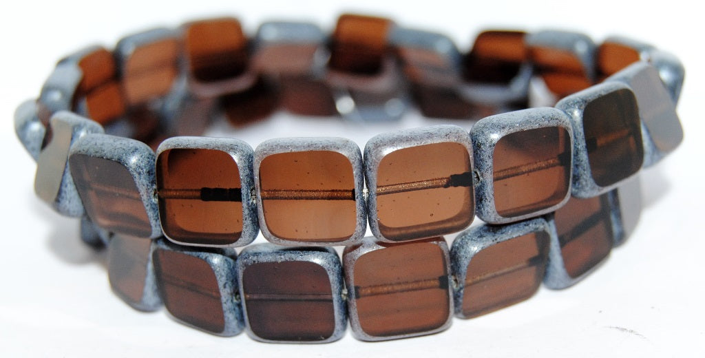 Table Cut Square Beads, 1313 Transparent Brown Luster Cream (1313 10210 14401), Glass, Czech Republic