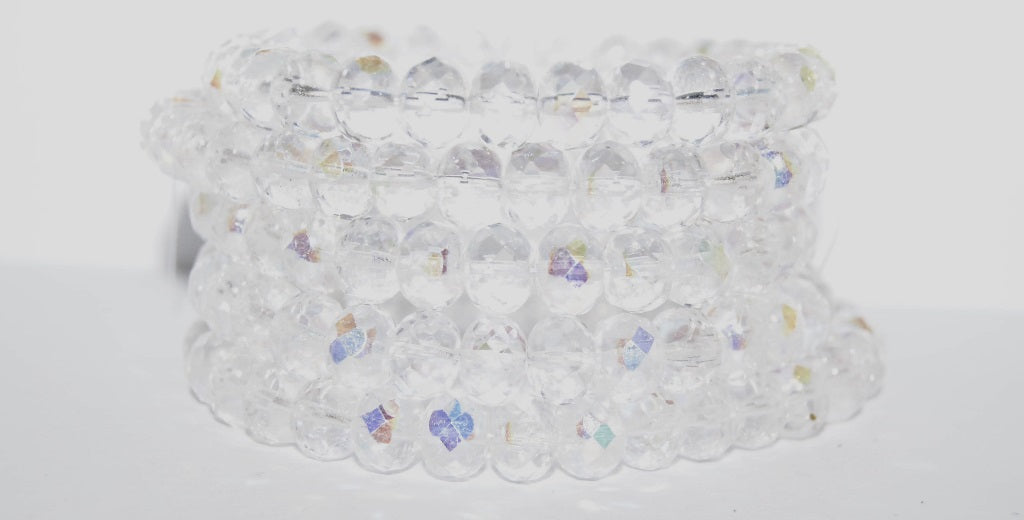 Faceted Special Cut Rondelle Fire Polished Beads, Crystal Ab (30 Ab), Glass, Czech Republic