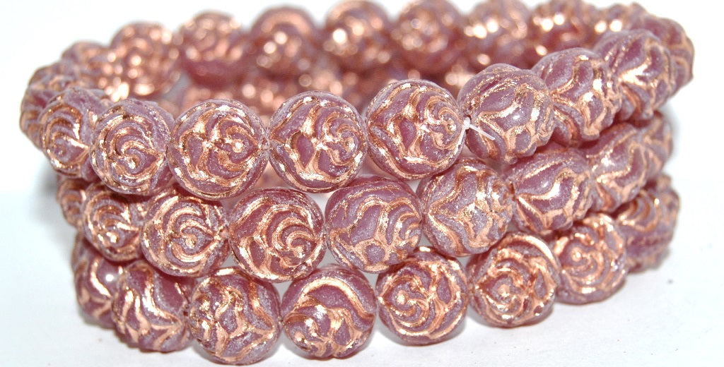 Round Rose Pressed Glass Beads, (71010B 54200), Glass, Czech Republic
