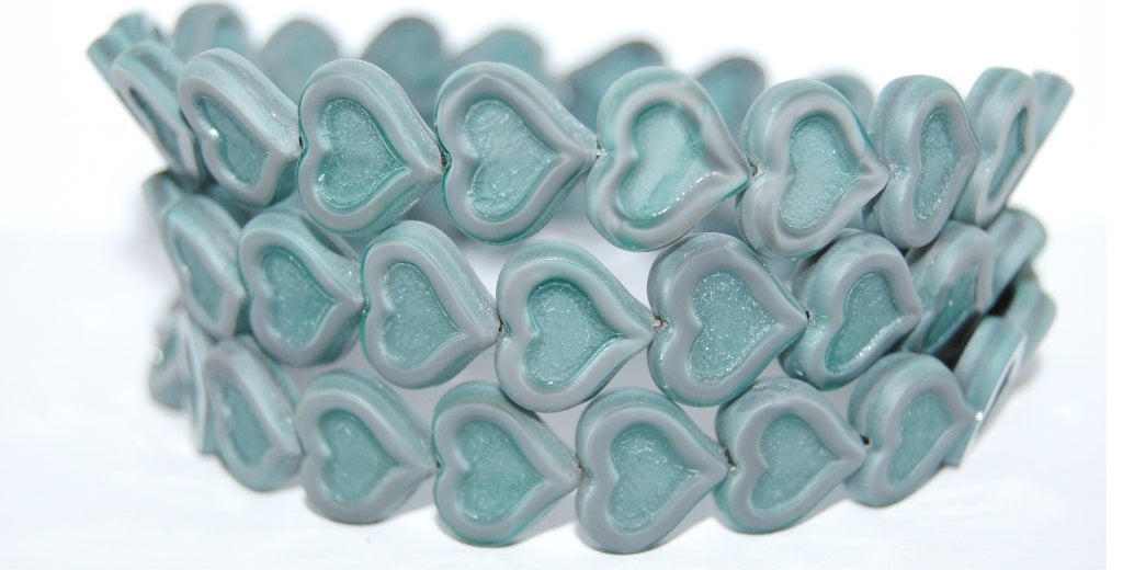 Table Cut Heart Beads With Heart, 47514 Matte (47514 M), Glass, Czech Republic