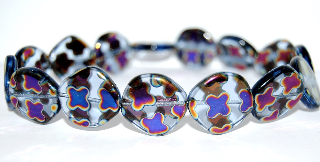 Flat Semi Round Pressed Glass Beads, Transparent Blue 281012 (30020 281012), Glass, Czech Republic