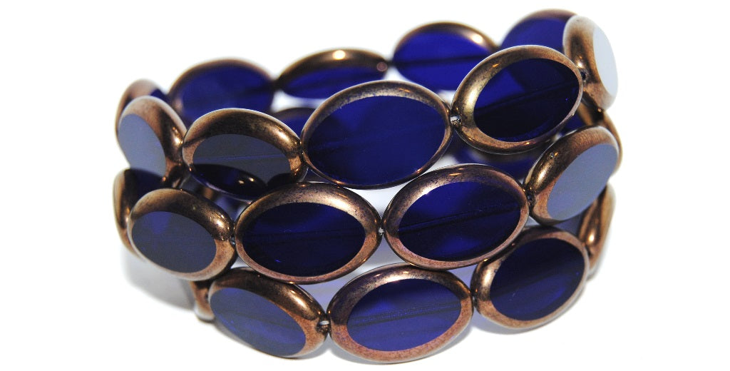 Table Cut Oval Beads Roach, Transparent Blue Bronze (30090 14415), Glass, Czech Republic