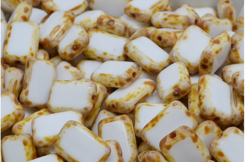 Table Cut Rectangle Beads, Chalk White Travertin (3000 86800), Glass, Czech Republic