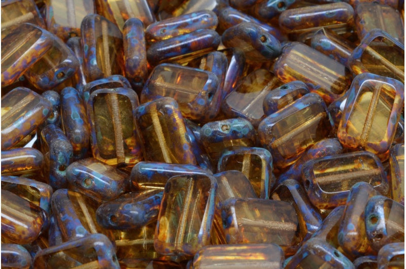 Table Cut Rectangle Beads, Transparent Brown Travertin (10200 86800), Glass, Czech Republic