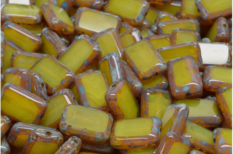 Table Cut Rectangle Beads, Opal Yellow Travertin (81210 86800), Glass, Czech Republic